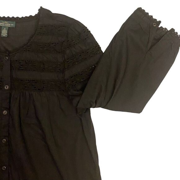 LRL Lauren Jeans Co Black Top with Lace Cut Outs Size Small - Picture 3 of 8